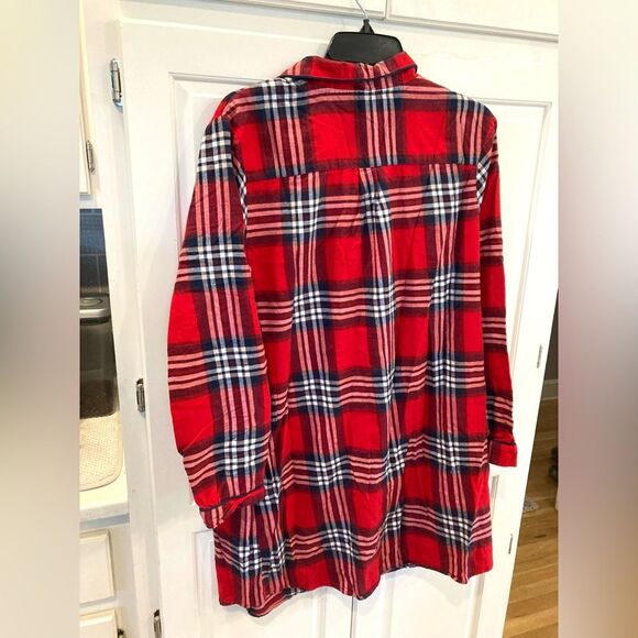 Stars Above 100% Cotton Perfectly Cozy Flannel Red Plaid Long Sleeve Sleep Shirt - Picture 3 of 8